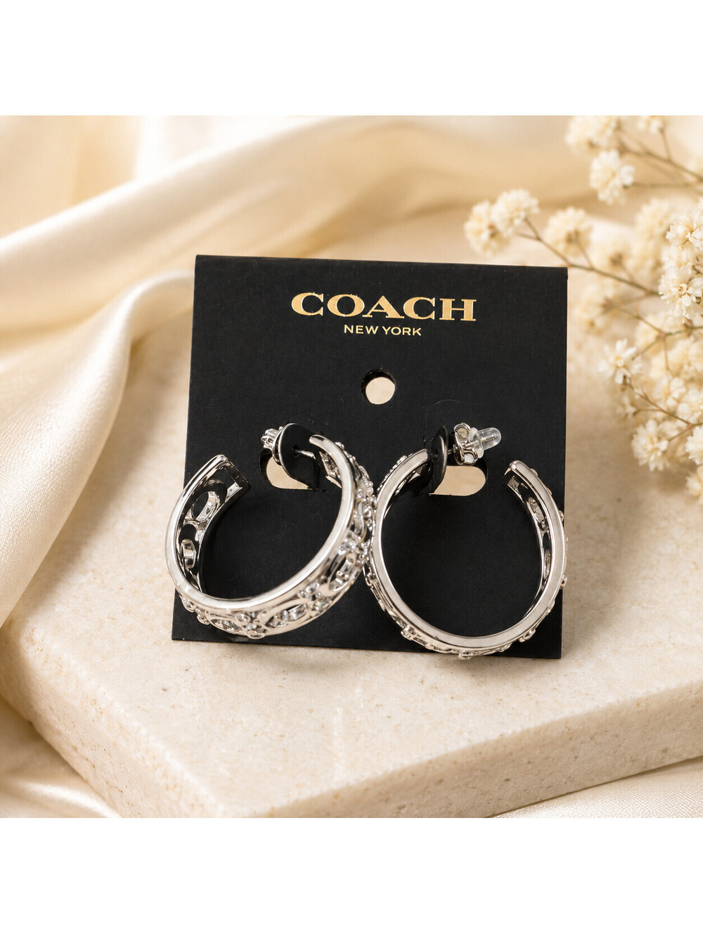Coach Signature C Hoop Earrings in Silver